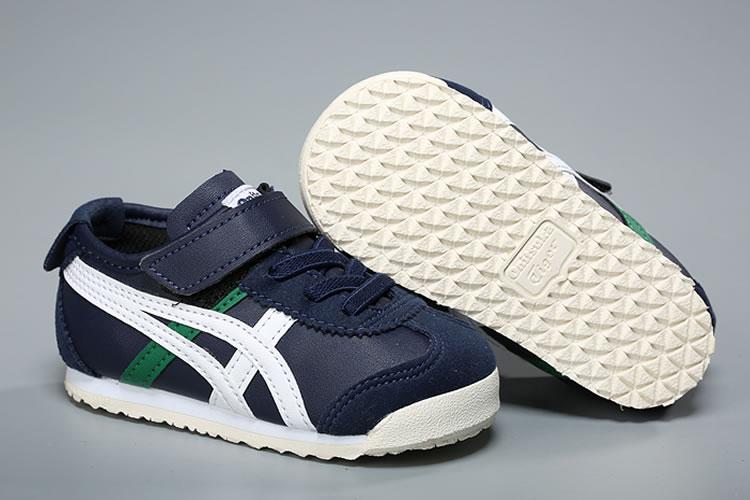 (DK Blue/ White/ Green) Onitsuka Tiger Mexico 66 TS Little Kid's Shoes - Click Image to Close