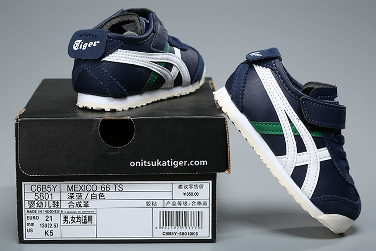 (DK Blue/ White/ Green) Onitsuka Tiger Mexico 66 TS Little Kid's Shoes - Click Image to Close