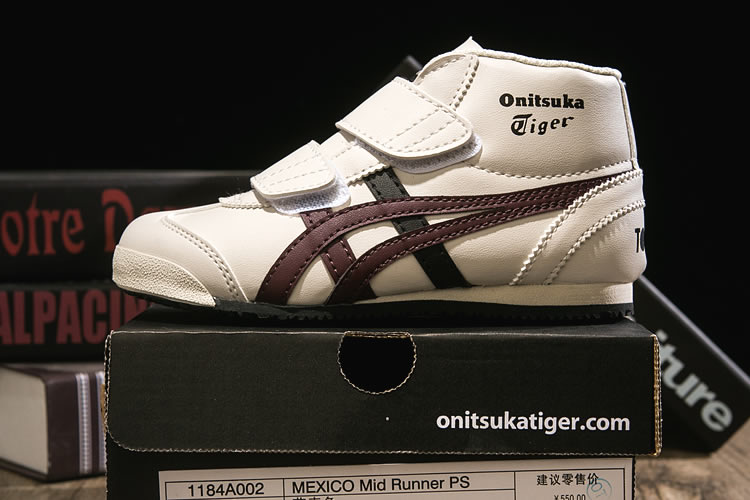 (Beige/ Brown/ Black) Onitsuka Tiger Mexico Mid Runnner PS Kid shoes - Click Image to Close