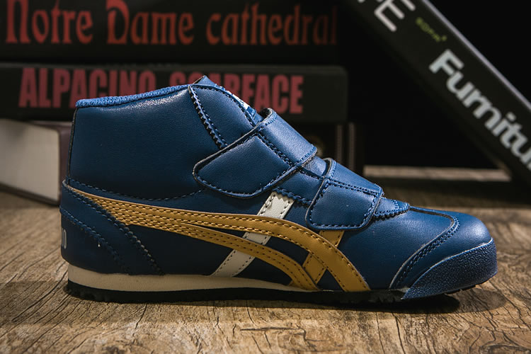 (DK Blue/ Gold/ White) Onitsuka Tiger Mexico Mid Runnner PS Kid shoes - Click Image to Close