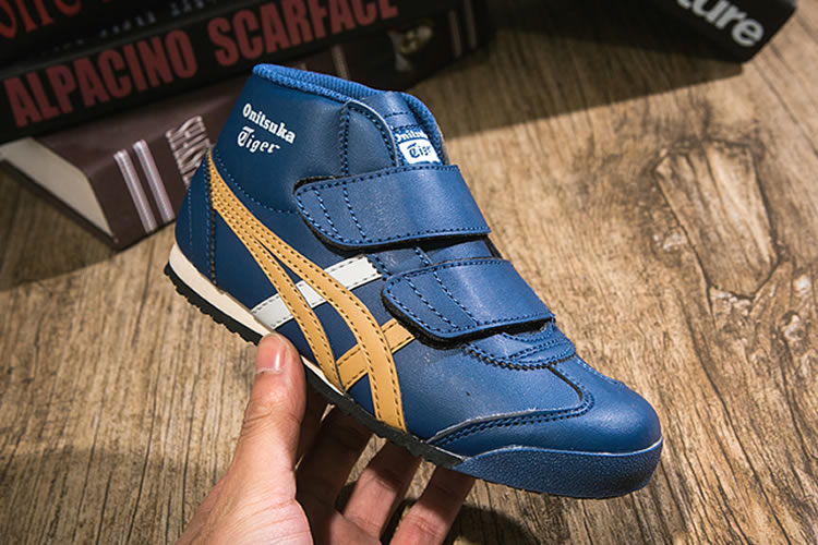 (DK Blue/ Gold/ White) Onitsuka Tiger Mexico Mid Runnner PS Kid shoes