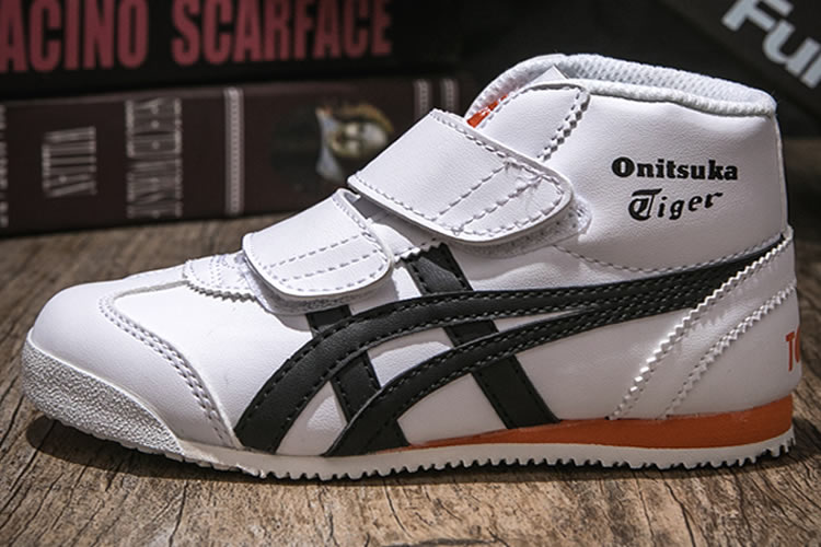 (White/ Black/ Orange) Onitsuka Tiger Mexico Mid Runnner PS Kid shoes - Click Image to Close