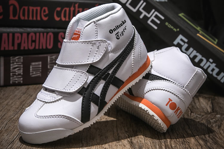 (White/ Black/ Orange) Onitsuka Tiger Mexico Mid Runnner PS Kid shoes