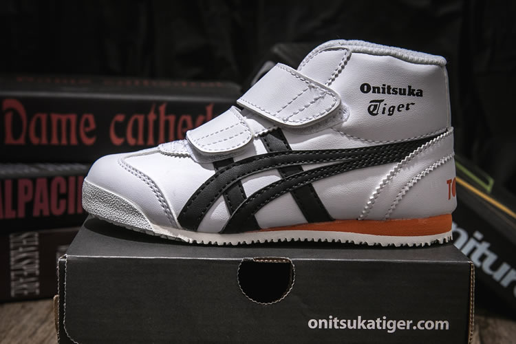 (White/ Black/ Orange) Onitsuka Tiger Mexico Mid Runnner PS Kid shoes - Click Image to Close