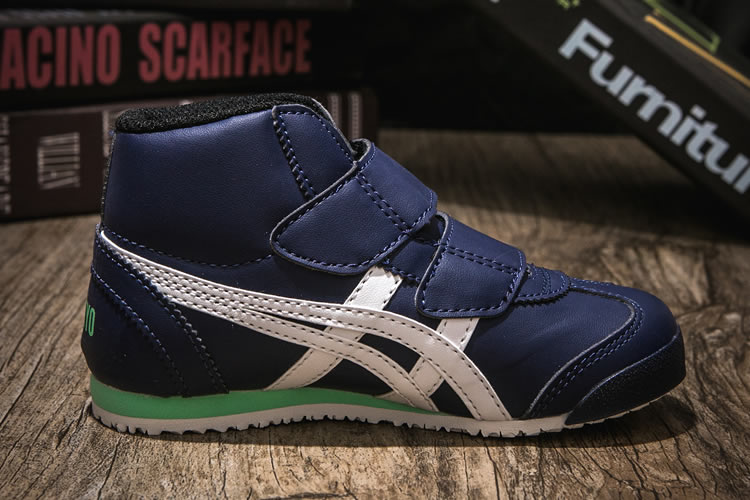 (DK Blue/ White/ Green) Onitsuka Tiger Mexico Mid Runnner PS Kid shoes - Click Image to Close