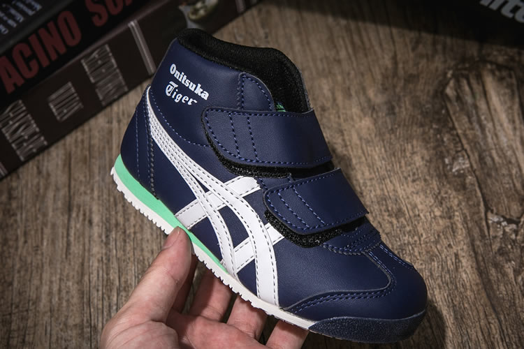 (DK Blue/ White/ Green) Onitsuka Tiger Mexico Mid Runnner PS Kid shoes - Click Image to Close