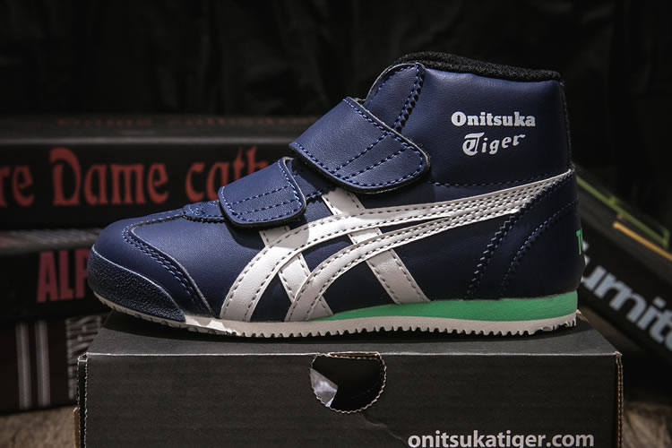 (DK Blue/ White/ Green) Onitsuka Tiger Mexico Mid Runnner PS Kid shoes