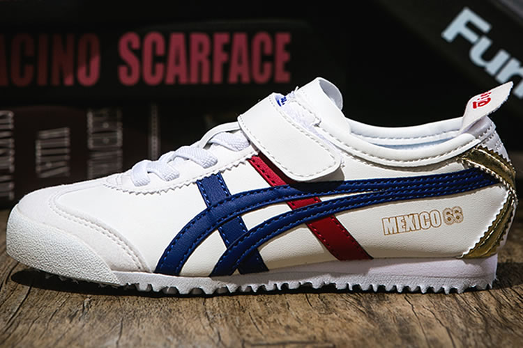 (White/ Blue/ Red/ Gold) Onitsuka Tiger PS Kid Shoes - Click Image to Close