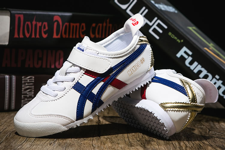 (White/ Blue/ Red/ Gold) Onitsuka Tiger PS Kid Shoes - Click Image to Close