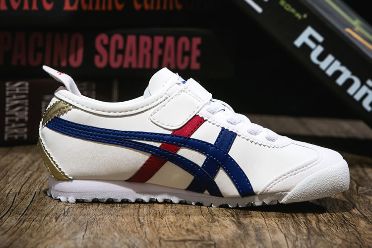 (White/ Blue/ Red/ Gold) Onitsuka Tiger PS Kid Shoes - Click Image to Close