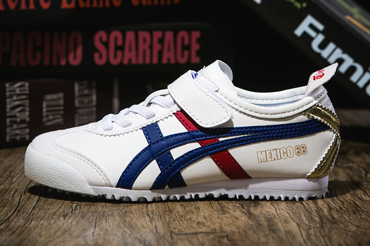 (White/ Blue/ Red/ Gold) Onitsuka Tiger PS Kid Shoes - Click Image to Close