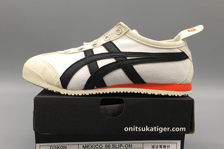 (Beige/ Black/ Orange) Onitsuka Tiger SLIP ON Big Kid's Shoes - Click Image to Close