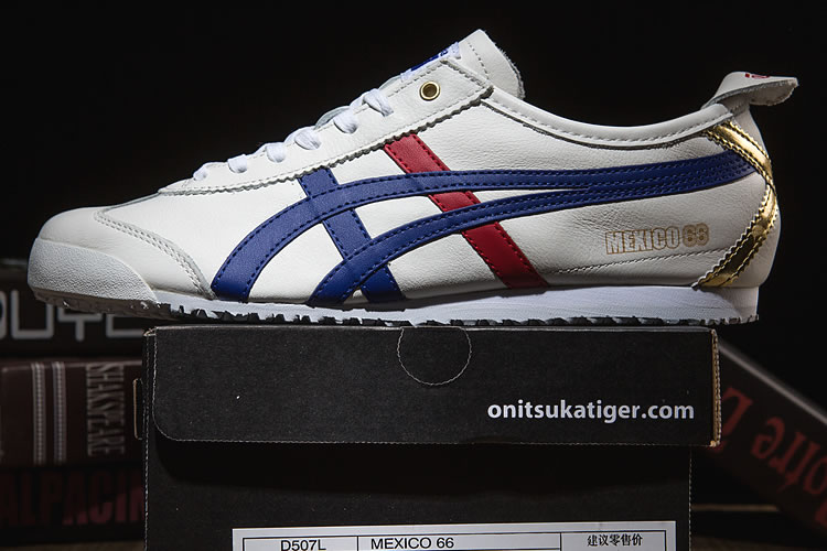 Onitsuka Tiger (White/ Blue/ Red/ Gold) Mexico 66 Shoes - Click Image to Close