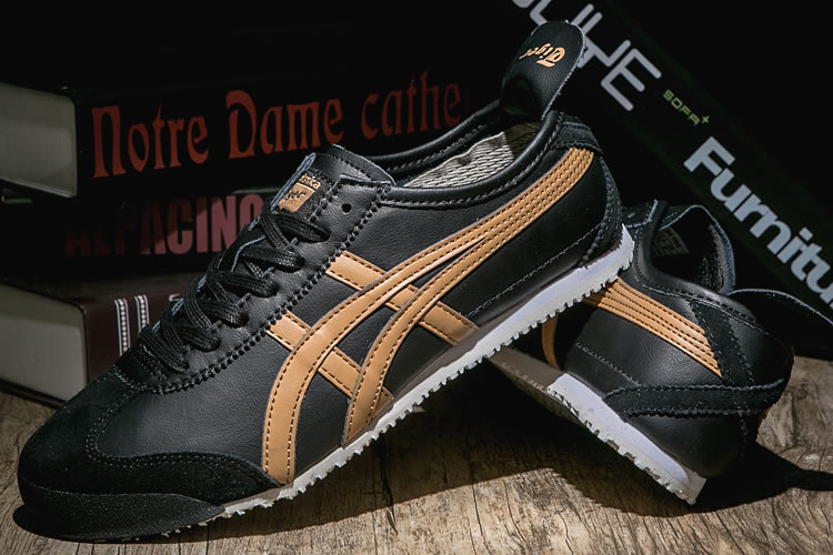 (Black/ Gold) Onitsuka Tiger Mexico 66 Shoes - Click Image to Close