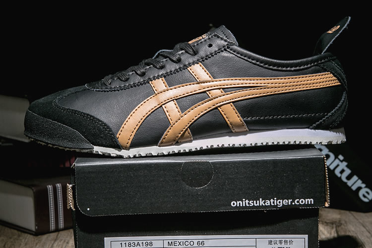 (Black/ Gold) Onitsuka Tiger Mexico 66 Shoes - Click Image to Close