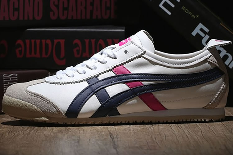(White/ DK Blue/ Peach) Onitsuka Tiger Mexico 66 Shoes - Click Image to Close