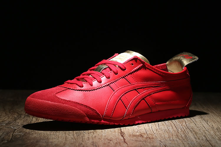 Womens (Red/ Gold) Onitsuka Tiger Mexico 66 Shoes - Click Image to Close