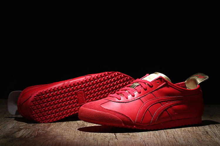 Womens (Red/ Gold) Onitsuka Tiger Mexico 66 Shoes - Click Image to Close