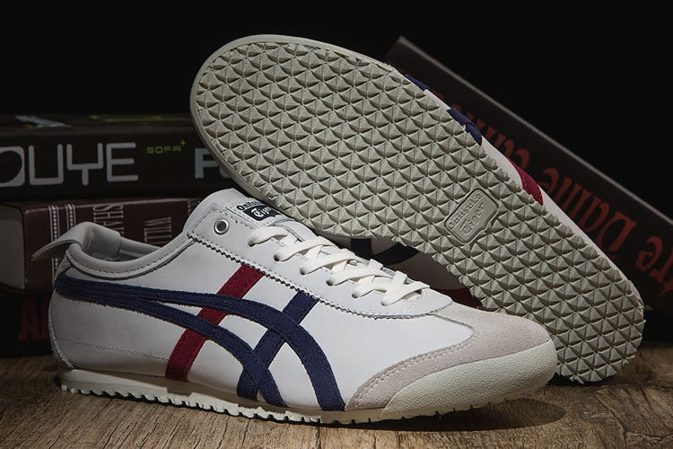 (Beige/ DK Blue/ Red) Onitsuka Tiger Mexico 66 New Shoes - Click Image to Close