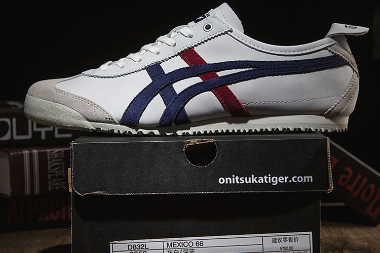 (Beige/ DK Blue/ Red) Onitsuka Tiger Mexico 66 New Shoes - Click Image to Close