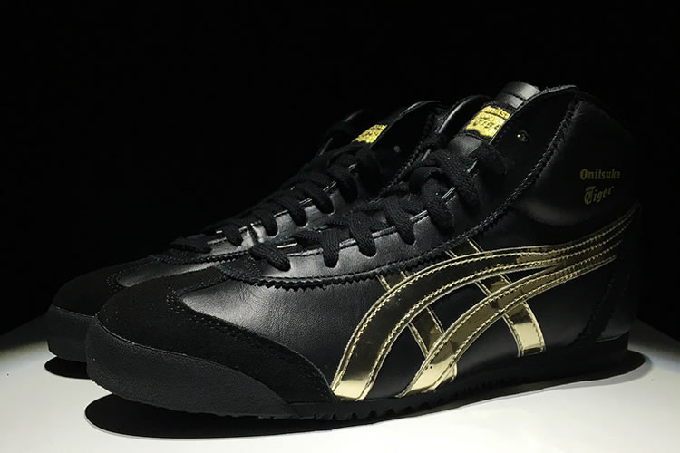 (Black/ Gold) Onitsuka Tiger Mexico Mid Runner Shoes - Click Image to Close