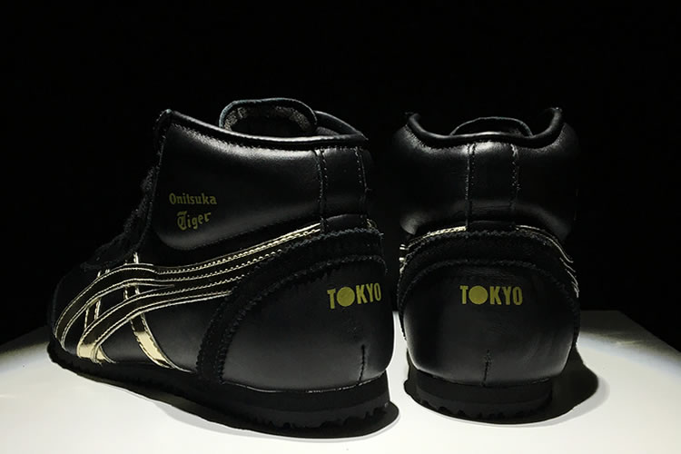 (Black/ Gold) Onitsuka Tiger Mexico Mid Runner Shoes - Click Image to Close