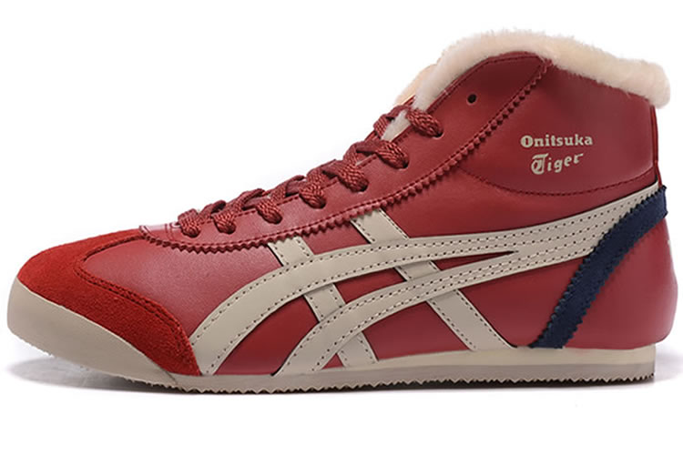 (Red/ Beige/ Navy) Onitsuka Tiger Mid Runner Shoes (Added Villus) - Click Image to Close