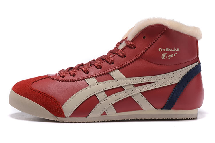 (Red/ Beige/ Navy) Onitsuka Tiger Mid Runner Shoes (Added Villus)