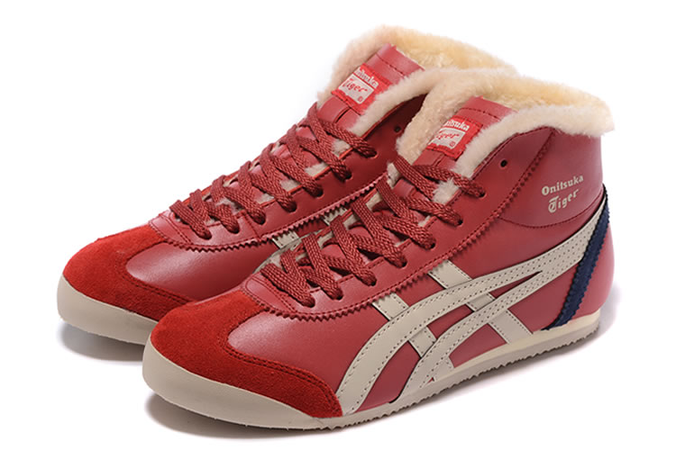 (Red/ Beige/ Navy) Onitsuka Tiger Mid Runner Shoes (Added Villus) - Click Image to Close