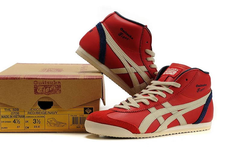 (Red/ Beige/ Navy) Onitsuka Tiger Mid Runner Shoes - Click Image to Close