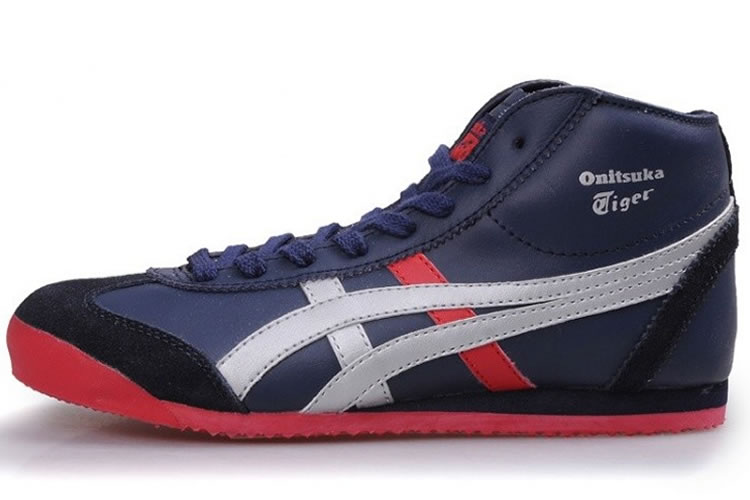 (Navy/ Silver/ Red) Onitsuka Tiger Mexico Mid Runner Shoes - Click Image to Close