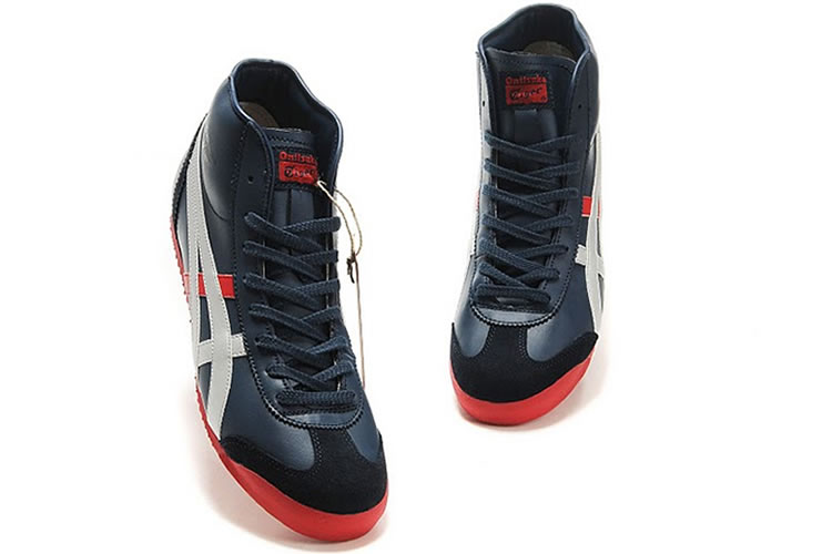 (Navy/ Silver/ Red) Onitsuka Tiger Mexico Mid Runner Shoes - Click Image to Close