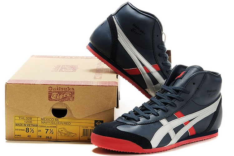 (Navy/ Silver/ Red) Onitsuka Tiger Mexico Mid Runner Shoes