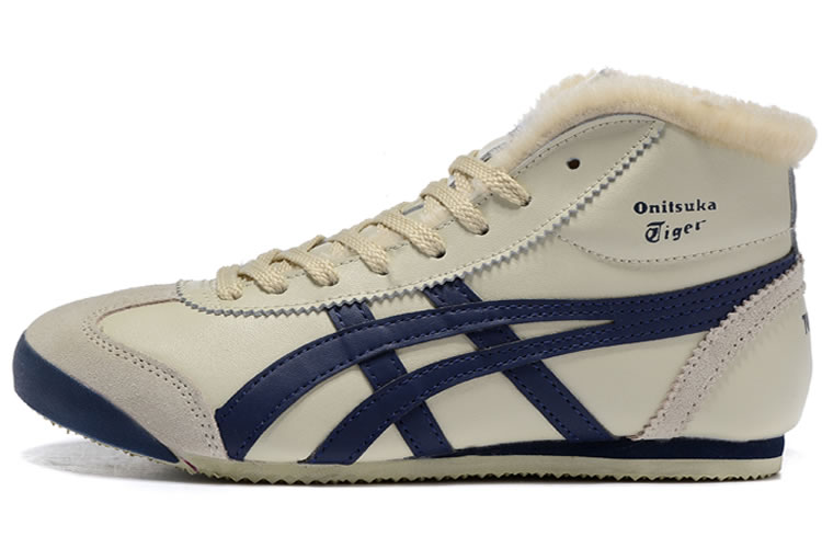 Onitsuka Tiger Mexico Mid Runner (Beige/ DK Blue) Shoes - Click Image to Close