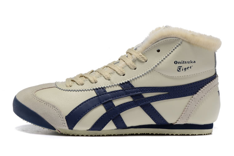 Onitsuka Tiger Mexico Mid Runner (Beige/ DK Blue) Shoes - Click Image to Close