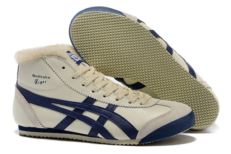 Onitsuka Tiger Mexico Mid Runner (Beige/ DK Blue) Shoes - Click Image to Close