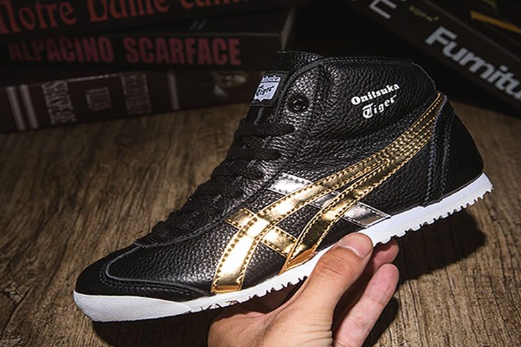 (Black/ Gold/ Silver) Onitsuka Tiger Mexico Mid Runner New Shoes - Click Image to Close