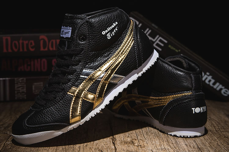 (Black/ Gold/ Silver) Onitsuka Tiger Mexico Mid Runner New Shoes - Click Image to Close