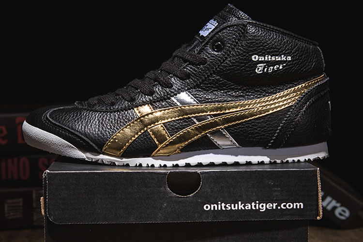 (Black/ Gold/ Silver) Onitsuka Tiger Mexico Mid Runner New Shoes - Click Image to Close