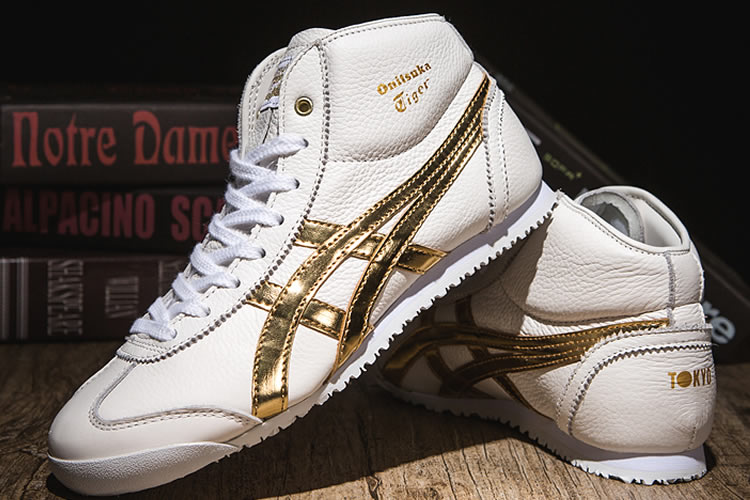 (White/ Gold) Onitsuka Tiger Mid Runner Shoes - Click Image to Close