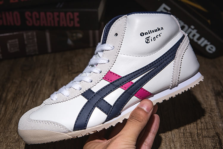 (White/ DK Blue/ Peach) Onitsuka Tiger Mid Runner Shoes - Click Image to Close