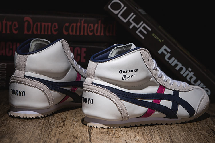 (White/ DK Blue/ Peach) Onitsuka Tiger Mid Runner Shoes