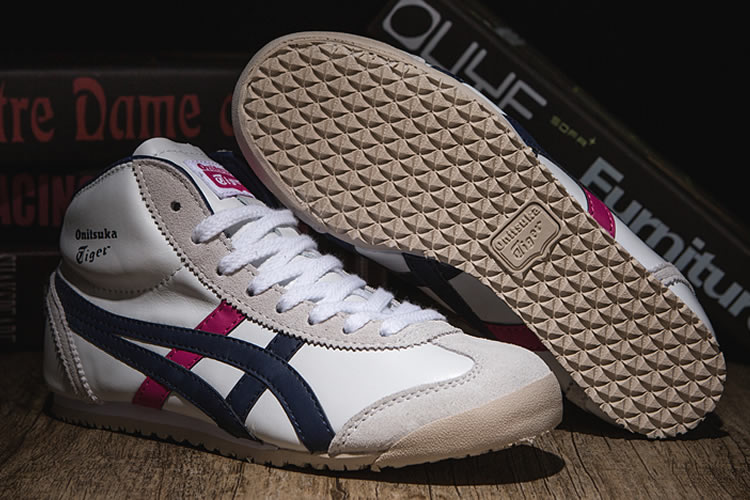 (White/ DK Blue/ Peach) Onitsuka Tiger Mid Runner Shoes