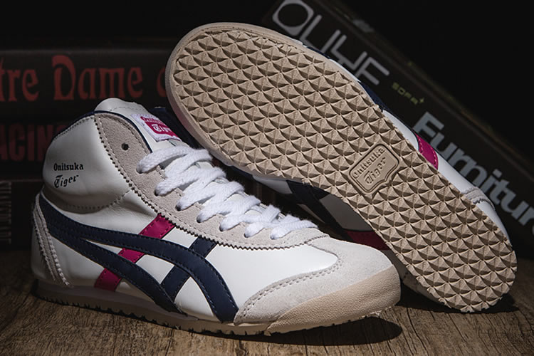 (White/ DK Blue/ Peach) Onitsuka Tiger Mid Runner Shoes - Click Image to Close