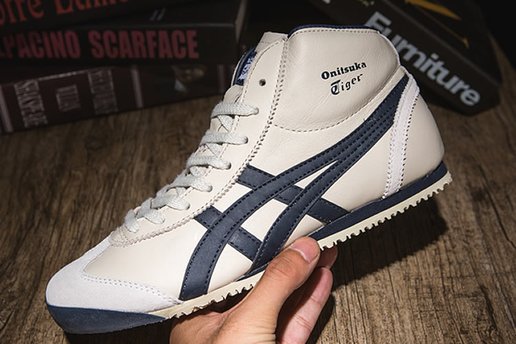 (Beige/ DK Blue) Onitsuka Tiger Shoes Mexico Mid Runner Shoes ...