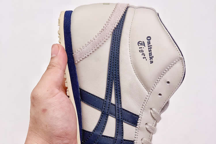 (Beige/ DK Blue) Onitsuka Tiger Mexico Mid Runner Shoes - Click Image to Close