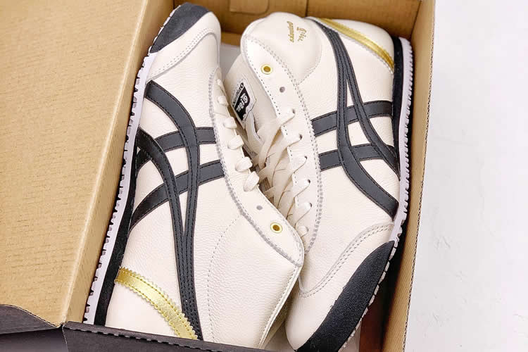 (White/ Black/ Gold) Onitsuka Tiger Mexico Mid Runner Shoes - Click Image to Close