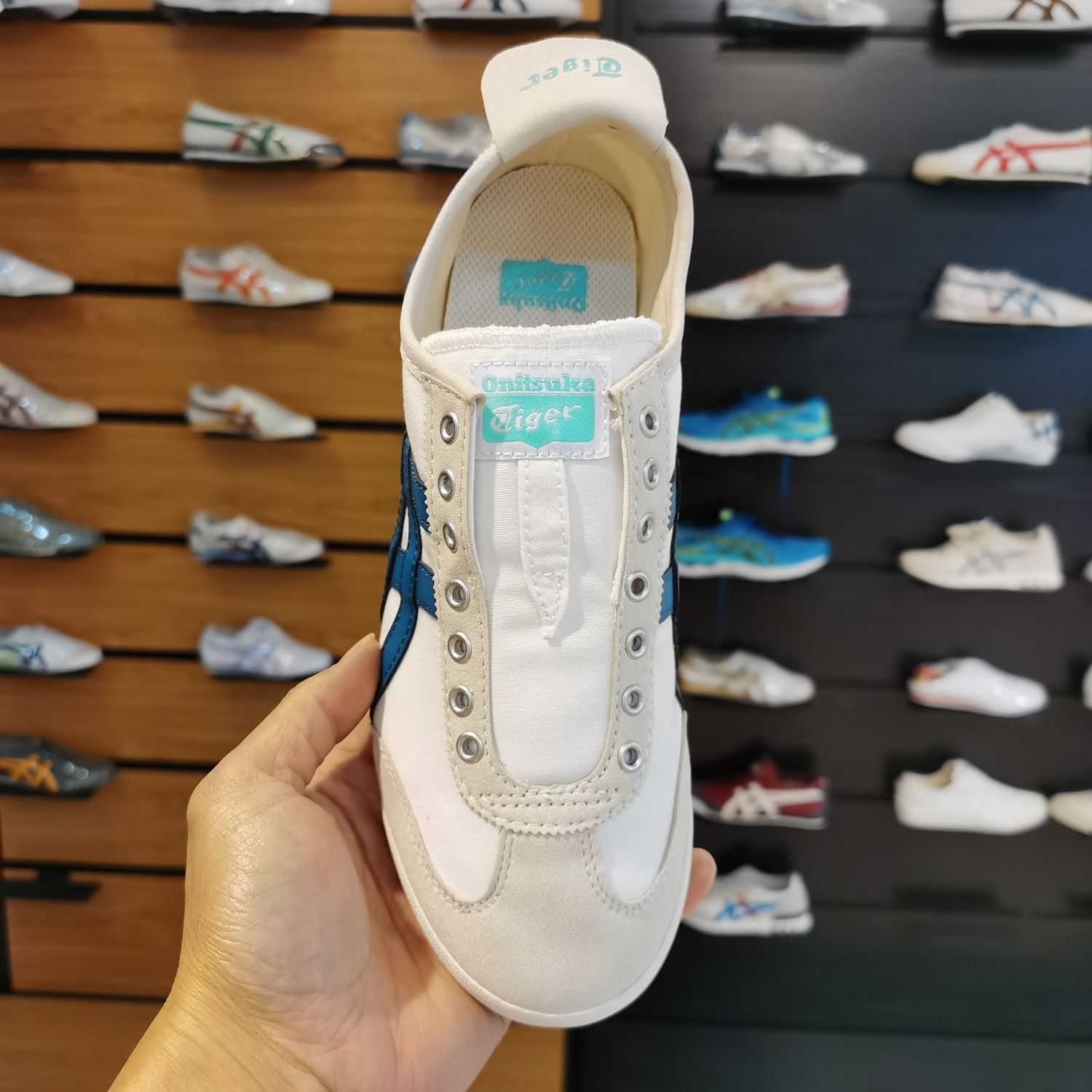 (White/ Lake Blue) Mexico 66 Slip On Shoes