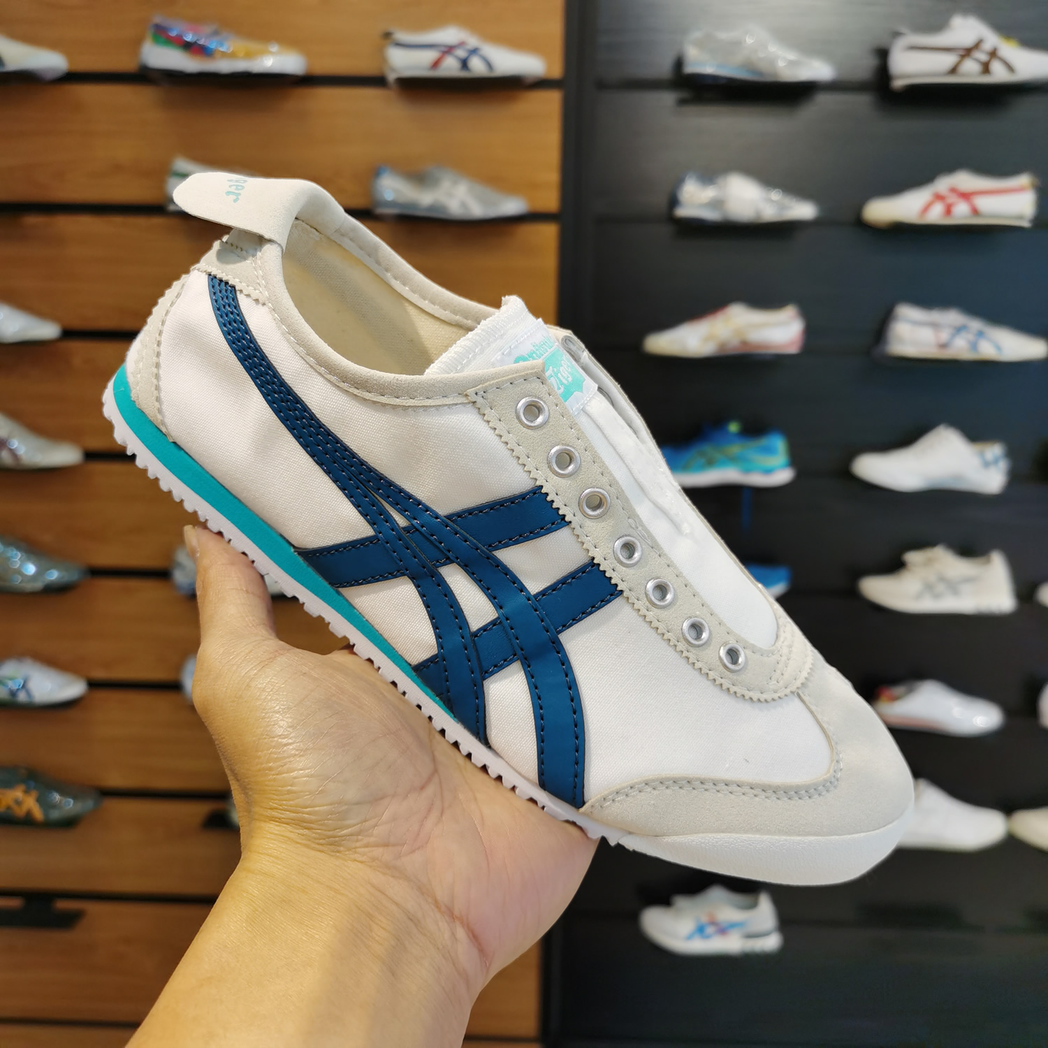 (White/ Lake Blue) Mexico 66 Slip On Shoes
