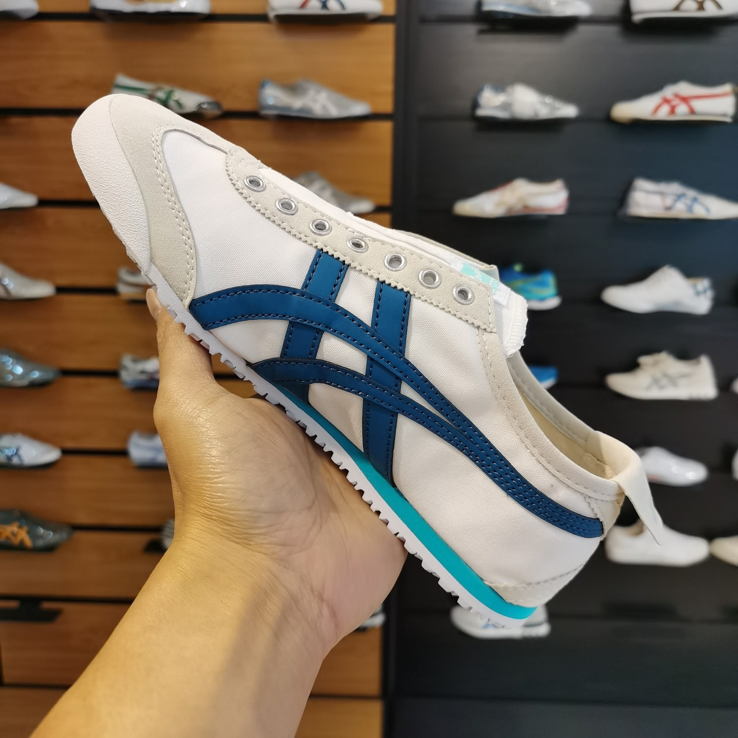 (White/ Lake Blue) Mexico 66 Slip On Shoes